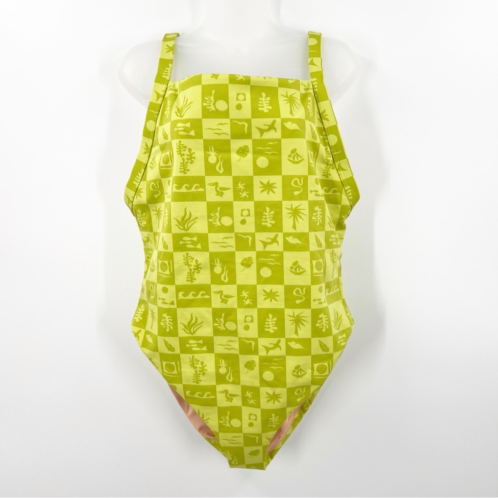 Madewell Lime Green Patterned One Piece Swimsuit